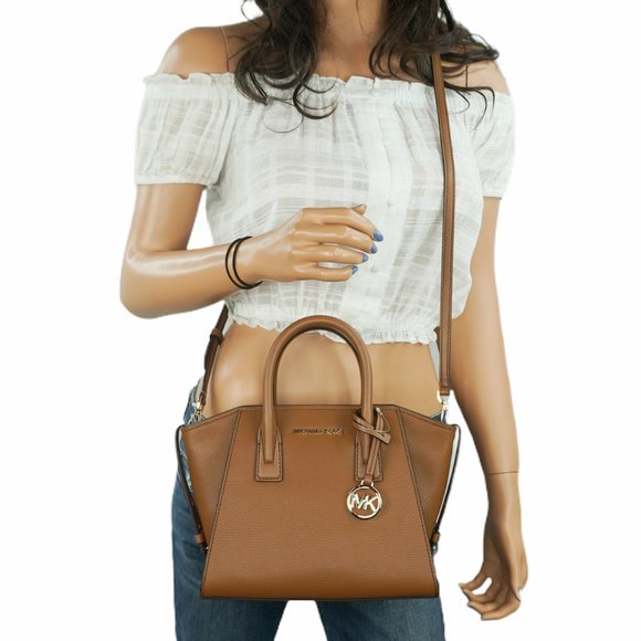 Michael Kors Avril Small Top Zip Satchel Shoulder Bag Brown Luggage - Picture 3 of 14